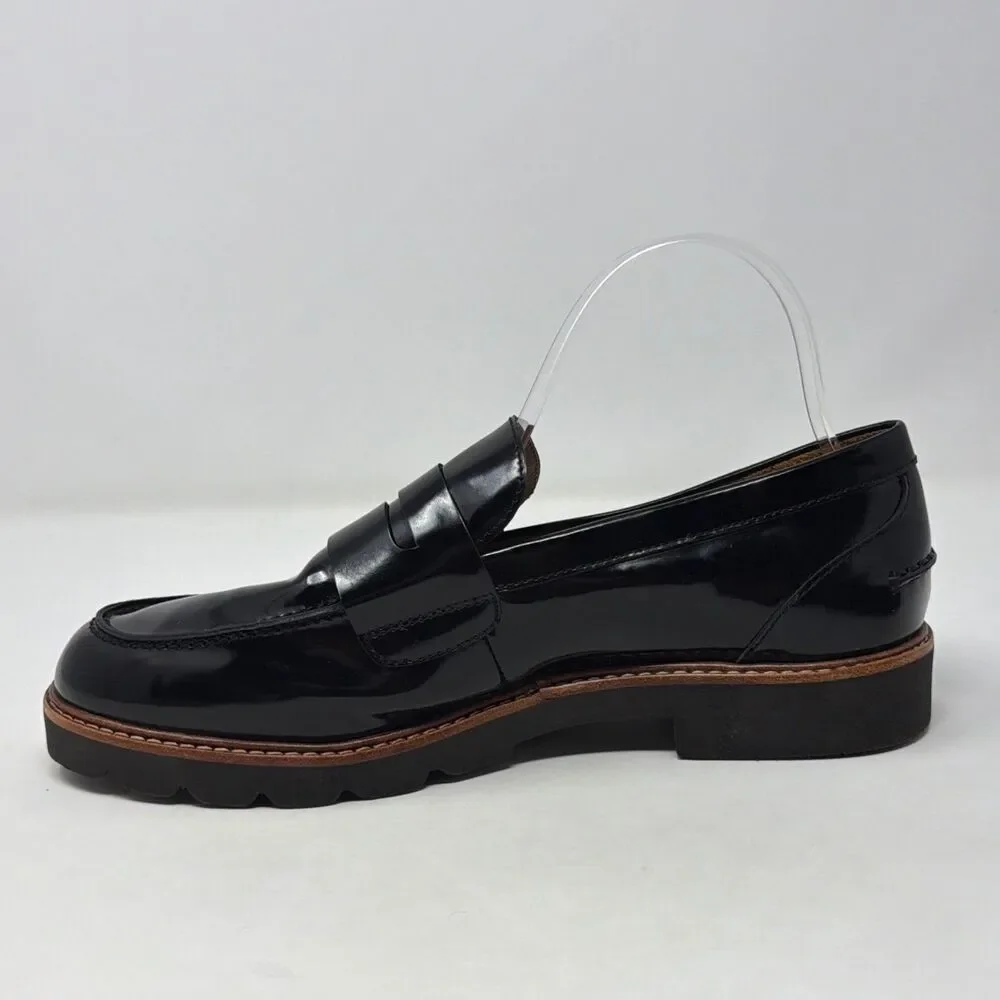 Coach Penny Loafers Womens 10 Black Leather Lug Sole AUTH Made In Spain